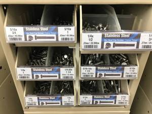 6 BIN CABINET WITH ASSORTED STAINLESS SCREWS