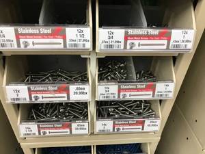6 BIN CABINET WITH ASSORTED STAINLESS SHEET METAL SCREWS