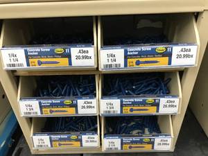 6 BIN CABINET WITH ASSORTED CONCRETE SCREWS