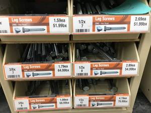 6 BIN CABINET WITH ASSORTED LAG SCREWS