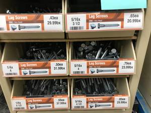 6 BIN CABINET WITH ASSORTED LAG SCREWS