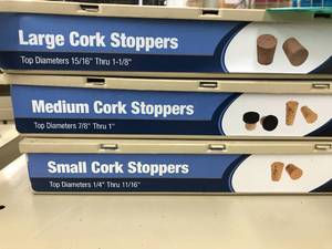 3 BINS WITH ASSORTED CORK STOPPERS