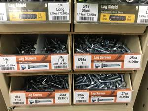 6 BIN CABINET WITH ASSORTED LAG SCREWS