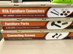 3 BINS WITH ASSORTED FURNITURE PARTS