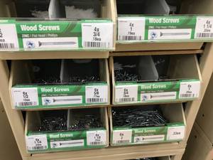6 BIN CABINET WITH ASSORTED WOOD SCREWS