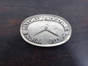 lot 39 image: Vintage Mitchell Prenistoric Sterling Silver Indian Village Belt Buckle