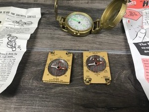 lot 146 image: 3 - Military compasses and carrying pouch