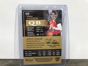 lot 318 image: Shane Carden 2015 Sage Hit football Gold Autograph 145 250 auto East Carolina