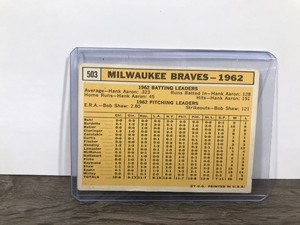 lot 355 image: 1963 Topps Milwaukee Braves Team picture card #503