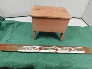 lot 266 image: Wood foot stool and a painted board