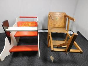 lot 303 image: Vintage childs table seat and train rocker