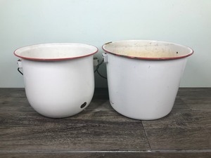 lot 426 image: 2 - Vintage White and Red Enamelware Pails Buckets