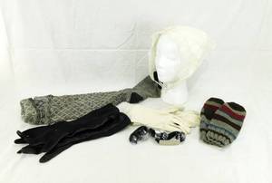 lot 53 image: Lot of Vintage Accessories including Ladies Gloves, Belt, Stockings, Mittens and a Head Scarf