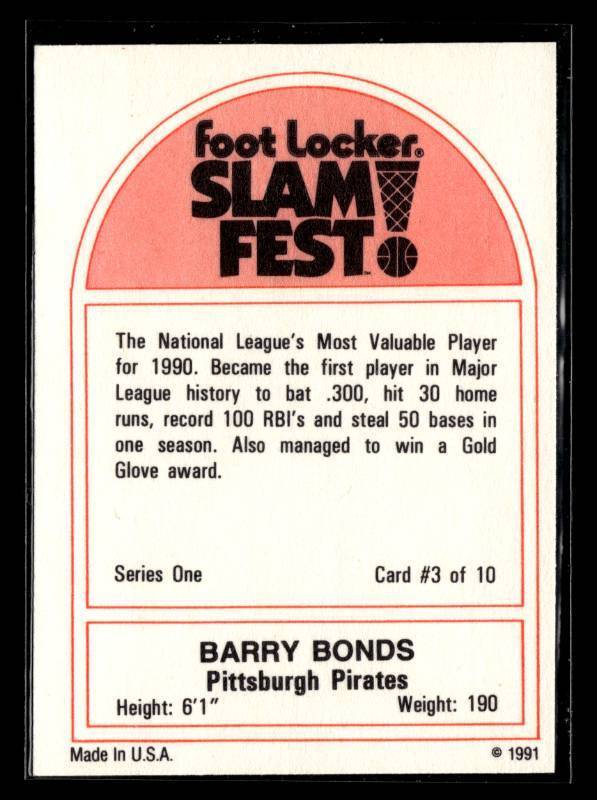 lot 40 image: 1991 Foot Locker Slam Fest Barry Bonds #3