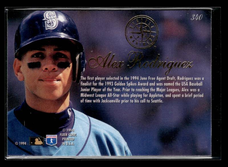 lot 44 image: 1994 Flair Alex Rodriguez Rookie Card #340