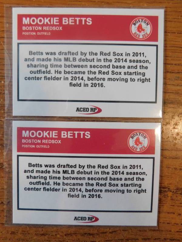 lot 48 image: (2) 2016 ACEO RP Mookie Betts Rookie Cards