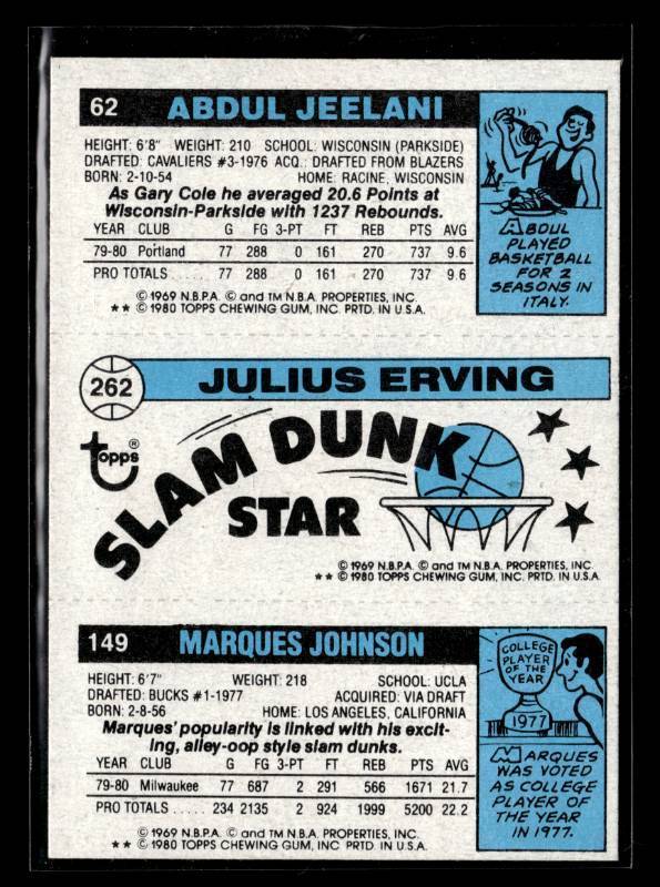lot 87 image: 1980 Topps Julius Erving #262