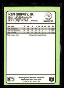 lot 12 image: 1989 Donruss Ken Griffey Jr. Rookie Card #192