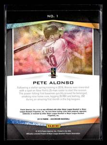 lot 15 image: 2019 Panini Ascension Pete Alonso Rookie Card #1