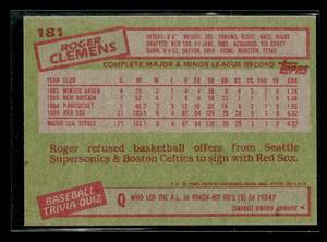 lot 27 image: 1985 Topps Roger Clemens Rookie Card #181