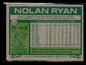 lot 28 image: 1977 Topps Nolan Ryan Baseball Card #650