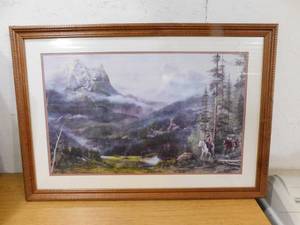 lot 103 image: GEORGIE MCBRIDE MOUNTAIN MAN RIVER LANDSCAPE LITHOGRAPH 32 X 23