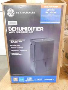lot 147 image: New GE  50 pt. Dehumidifier with Built-in Pump for Basement, Garage or Wet Rooms up to 4500 sq. ft. in Grey, ENERGY STAR