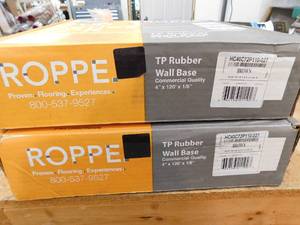 lot 229 image: (2) ROPPE  700 Series Brown 4 in. x 18 in. x 120 ft. Thermoplastic Rubber Wall Cove Base Coil
