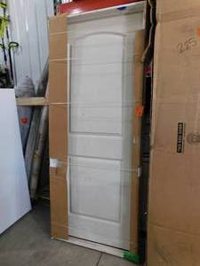 lot 227 image: Masonite  32 in. x 80 in. 2 Panel Roman Round Top Right-Handed Hollow-Core Smooth Primed Composite Single Prehung Interior Door