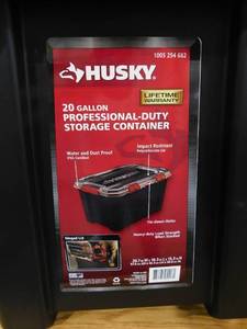 lot 126 image: (2) Husky 20-Gal. Professional Duty Waterproof Storage Container with Hinged Lid in Black