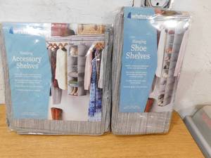 lot 199 image: (2) Whitmor Hanging Accessory Shelves & Shoe Shleves Lot