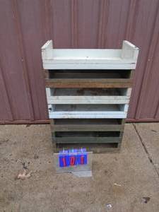 Qty of 7 stackable bins. 23 x 12 x 5. As shown.