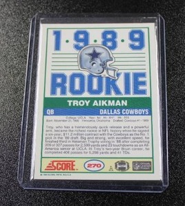 lot 52 image: 1989 Score Troy Aikman #270 Rookie Card