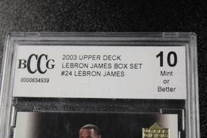 lot 60 image: 2003-04 Upper Deck Lebron James Box Set #24 Rookie Card BCCG 10
