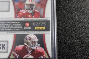 lot 73 image: 2011 Certified Shirt Off My Back Dual Patch Relic Colin Kaepernick & Vernon Davis #14 225  Only 25 Exist