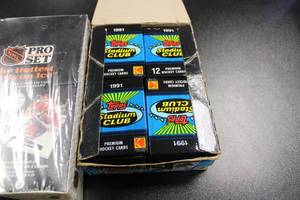 lot 95 image: 1990-91 Pro Set Hockey Series 1 - 1991-92 Pro Set Hockey Series 2 - 1991-92 Stadium Club Hockey Hobby Box Lot  3 Boxes