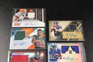 lot 210 image: Mixed Years Football Relic Autograph Lot  7 Autograph Cards