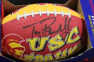 lot 228 image: Tony Boselli Hall of Fame Lineman USC Trojans Mini Football Autograph 781000  Only 1000 Exist