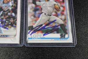 lot 236 image: Minnesota Twins 2019 Topps Pablo Lopez #151 & 2022 Topps Jovani Moran #387 Rookie Card In Person Autograph