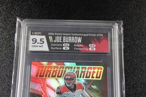 lot 239 image: 2020 Select Turbocharged Silver Prizm Joe Burrow #T20 Rookie Card HGA 9.5
