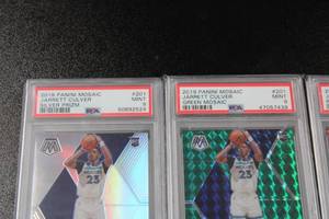 lot 240 image: 2019-20 Mosaic Jarrett Culver Rookie Card Parallel Prizm Rainbow Lot PSA 9  3 Graded Culver Parallels