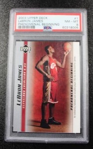 lot 247 image: 2003-04 Upper Deck Phenomenal Beginning LeBron James #1 Rookie Card PSA 8