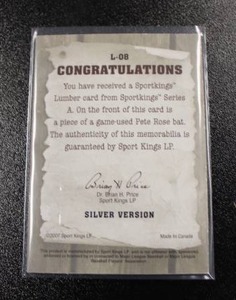 lot 259 image: 2007 Sportkings Lumber SK Vault Pete Rose Game Used Bat Relic #L-08 69  Only 9 Exist