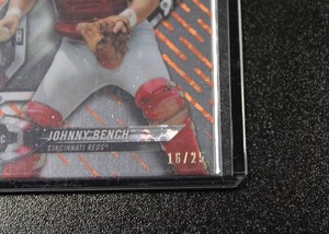 lot 267 image: 2018 Topps High Tek Orange Refractor Johnny Bench #HT-JBE 1625  Only 25 Exist