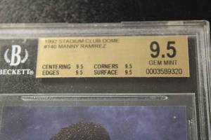 lot 406 image: 1992 Stadium Club Dome Manny Ramirez #146 Rookie Card BGS 9.5