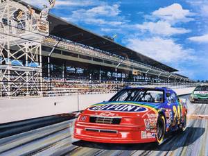 lot 391 image: Awesome Nascar Artwork signed by the Artist, Jeff Gordan, Rick Hendricks, and Ray Evernham with Letter of Authenticity