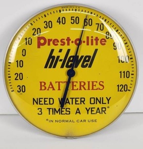 lot 360 image: Vintage Presto-O-Light Metal Thermometer Sign