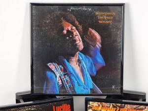 lot 156 image: (3) Original Vintage Framed Albums Covers with Vinyl Records