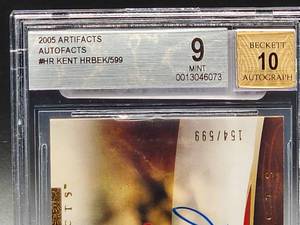 lot 194 image: Becket Graded 2005 Artifacts Kent Hrbek Autographed Card #154 of 599