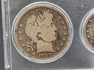 lot 41 image: (5) Vintage United States Coins including a United States 1899 Silver Barber Half Dollar Coin